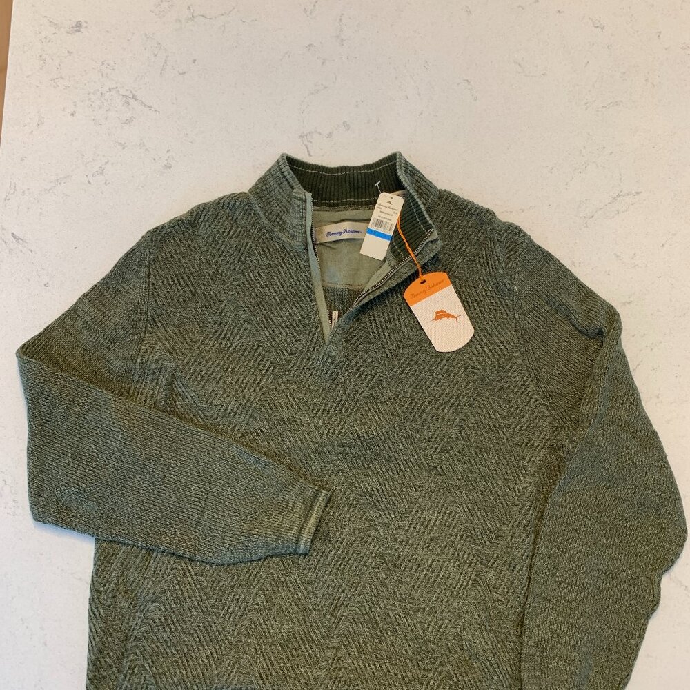 TOMMY BAHAMA Men's Pima Cotton Quarter-Zip Sweater XL | NWT | Diamond Pattern